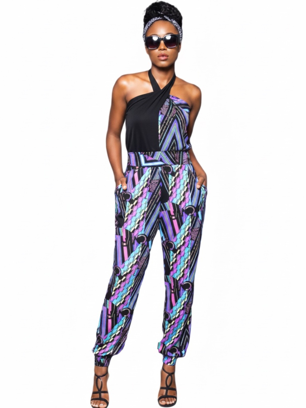 NEW Retro Split Leg Geometric Print Rocawear Y2K Gypsy  jumpsuit M
